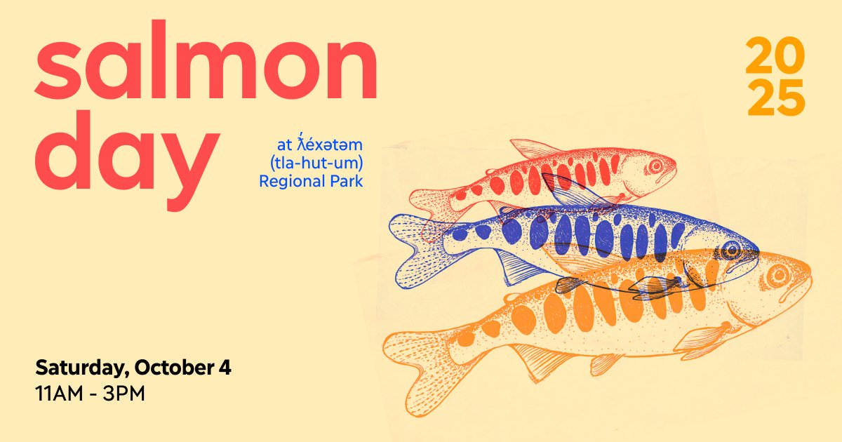 Salmon Day is happening on Oct 4 at ƛ̓éxətəm (Colony Farm) Regional Park! Adopt a PIT-tagged salmon, explore interactive family-friendly displays, &amp; more! Come visit our info booth &amp; say hi! 👋 🐟#SalmonDay2024 #SalmonConservation facebook.com/events/1931978…