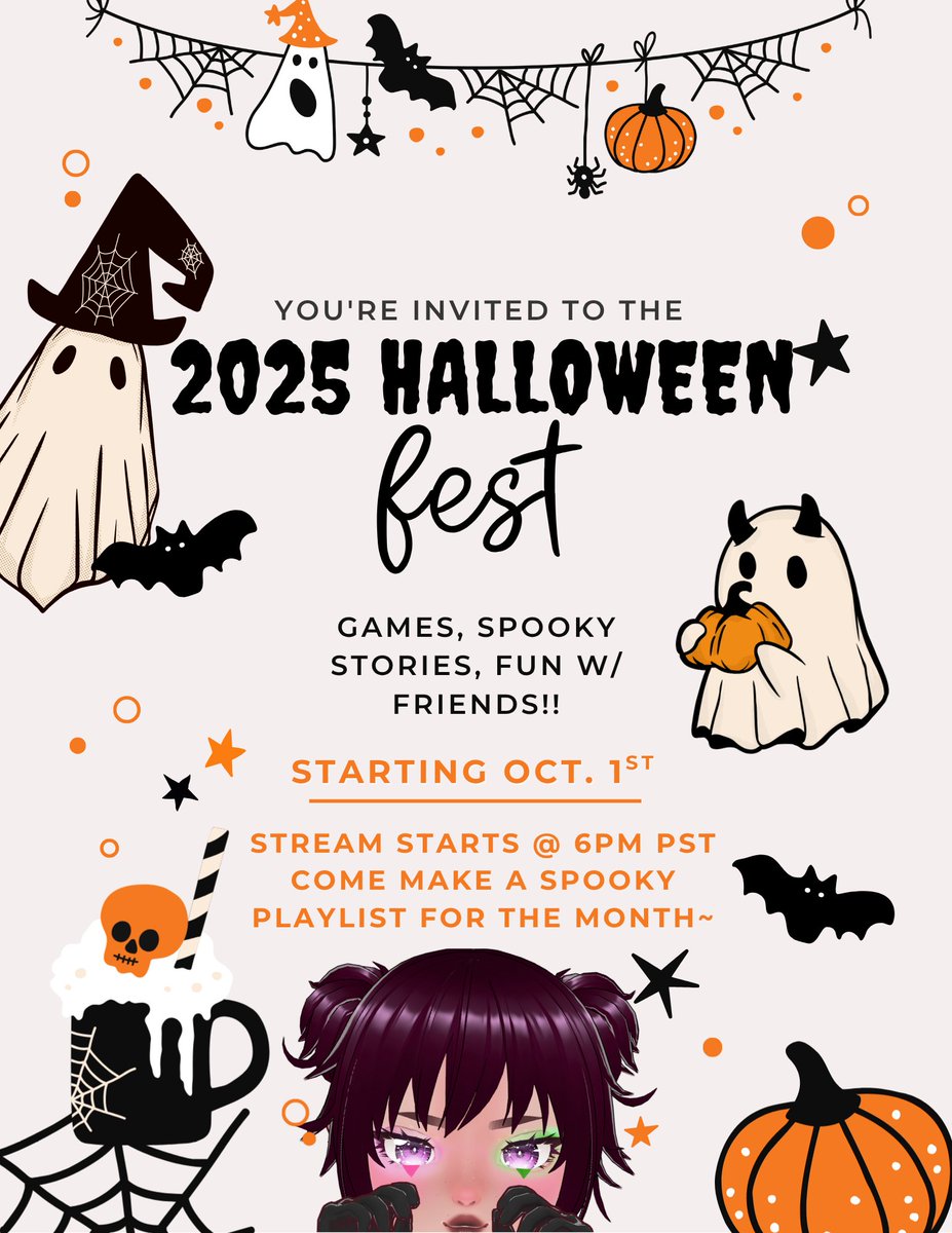 Spooky Season is here~ Have exciting things planned this month!! Going to be doing a Halloween Fest w/ Friends💕 Streaming tonight@ 6pm PST to go over all the fun and make a spooky playlist~