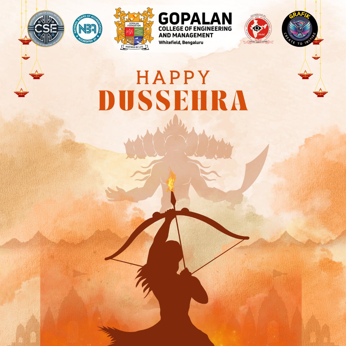 gcem_cse's tweet image. Let us celebrate the victory of good over evil and the promise of brighter days ahead. Happy Dussehra 2025!✨💫