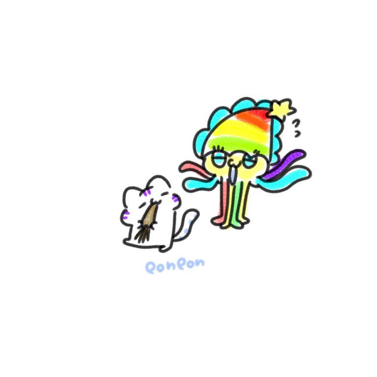 🦑「ﾜﾀｼが来たからっﾃ目の前でスルメ食べるのはナイでｼｮ~~~~~〜〜〜〜ッ!!!!!!!!」

スレにて、🦑の差し入れをいただいた為干して食べてみるぽんぽん。そこに丁度巣に訪ねてきたメダチは目に入る光景に悲鳴を上げる。
稀に見るメダチノゲイカの受難……である。

#ぽんぽん旅の一コマ （番外）