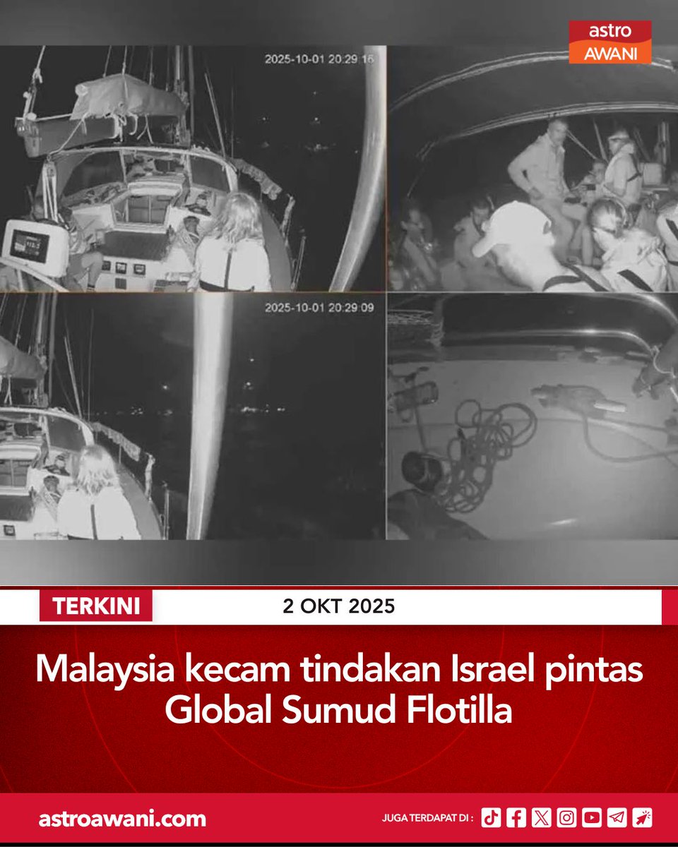 Malaysia mengecam sekeras-kerasnya tindakan Israel memintas Global Sumud Flotilla (GSF) yang membawa orang awam tidak bersenjata dan bekalan kemanusiaan ke Gaza.

Perdana Menteri Datuk Seri Anwar Ibrahim dalam satu kenyataan menegaskan bahawa tindakan Israel bukan sahaja menghina