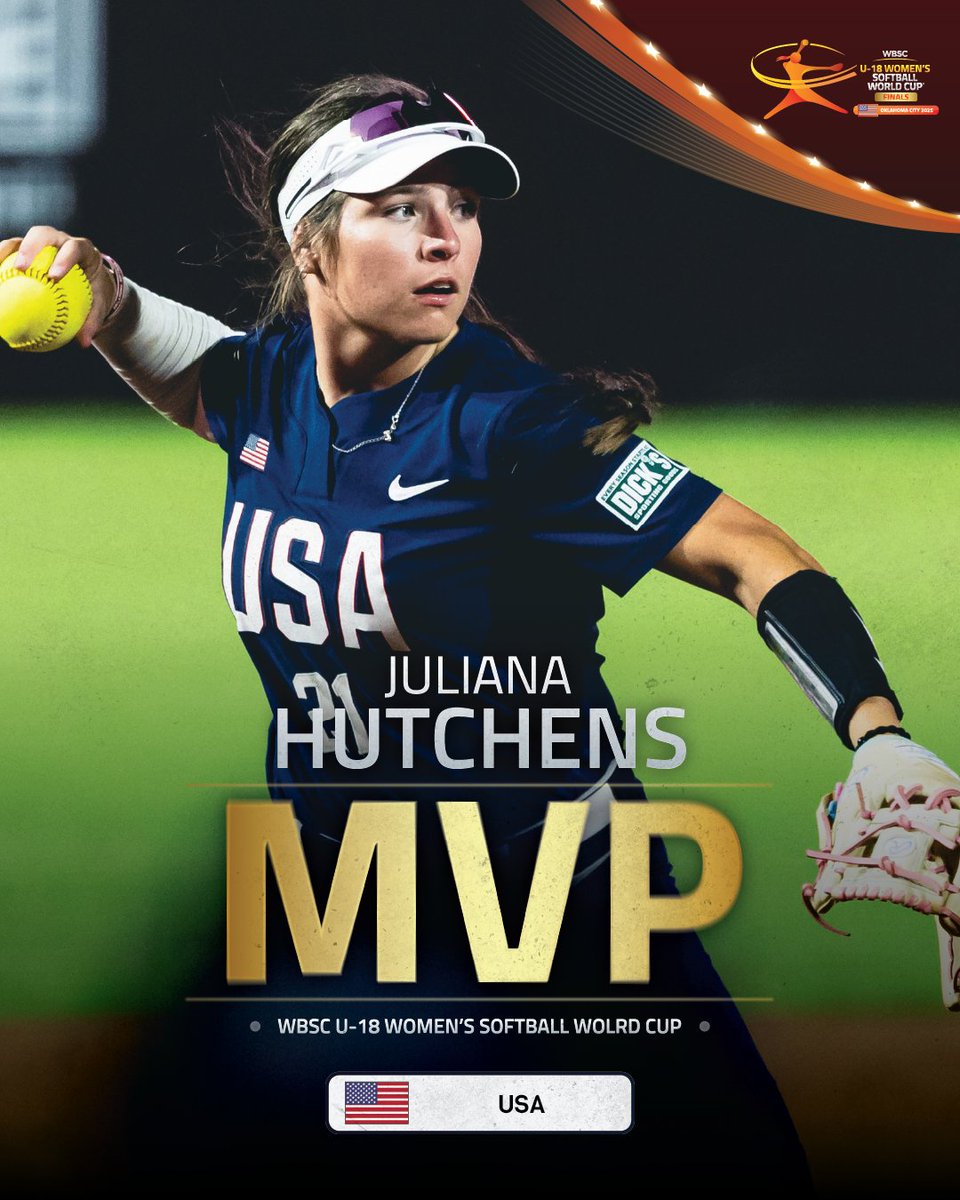 🏅🇺🇸 Congratulations to Juliana Hutchens on winning the MVP Award!
WBSC U-18 Women's Softball World Cup 2025
#SoftballWorldCupWU18