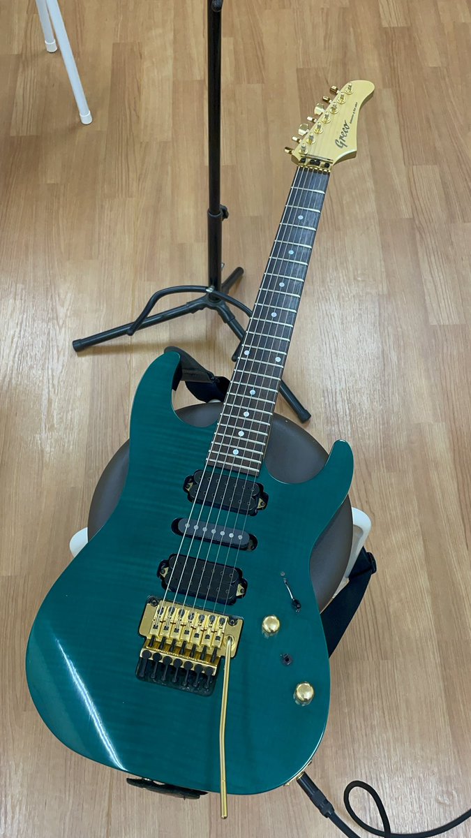 rosetta_shell's tweet photo. 早速レッスンで7弦ギター持ち込んだら
怪獣の鳴き声みたいですね
て言われました笑　た、確かに笑
@zemagreco_osaka #guitar #ギター #7弦ギター #GRECO #robjohnson #ギターレッスン https://t.co/gGH14DmNJK