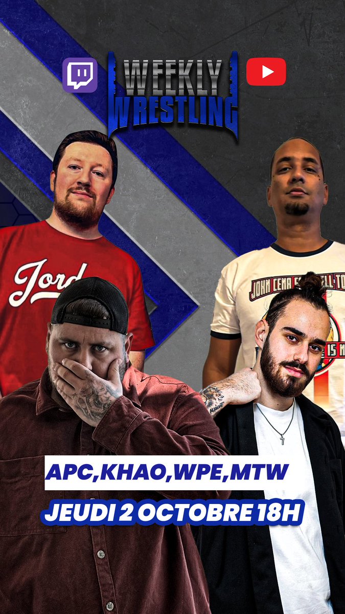 ErwanFightLive's tweet image. 💥WEEKLY WRESTLING 💥
VADOCQ DE RETOUR !!!
CE SOIR 18H sur twitch.tv/erwanfight
On parle de @bzw_wrestling @khao_wrestling @CACC59500 @APCcatch
Disponible après en podcast 🎙️
@MorganRef_Catch /@Johan_Cvr11
@UnNamedSzn_B