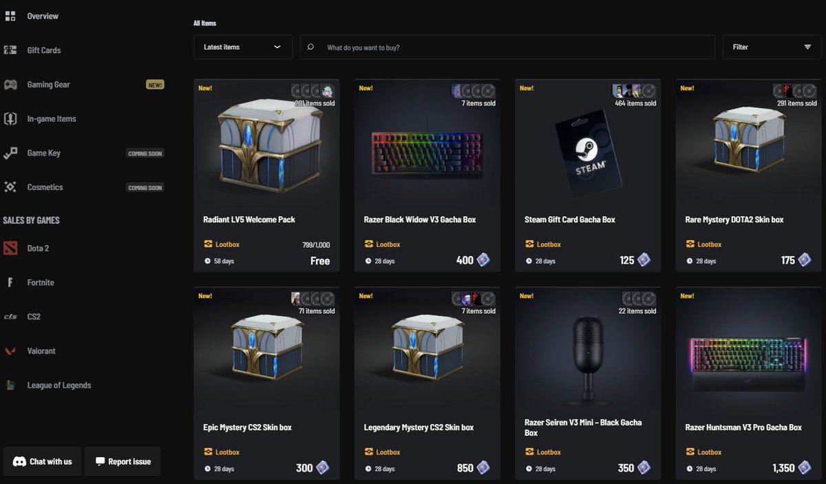 The <a href="/radiant_game/">Radiant</a> is back with some cool items waiting in the Shop. They added also new games like Valorant and League of Legends. 

Join now and use my referral: radiant.gg/register?ref=K…