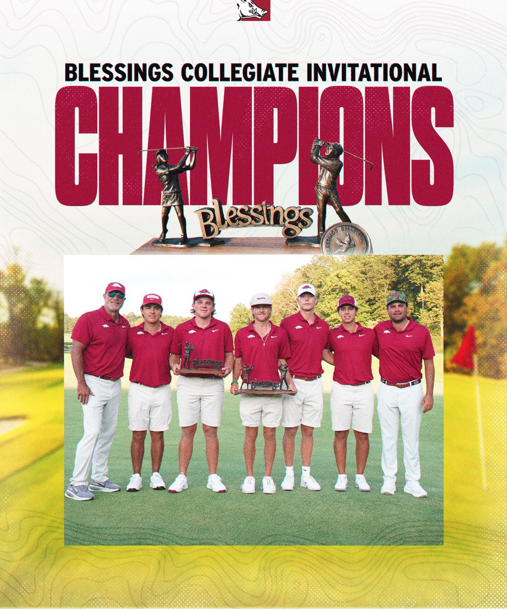 Razorback Men's Golf (@razorbackmgolf) on Twitter photo Arkansas fired a 9-under final round to win the <a href="/BlessingsCI/">Blessings Collegiate Invitational</a> by 17 strokes.
All five Hogs were among the top 11, including champion John Daly II.
🐗⛳️ Arkansas fired a 9-under final round to win the <a href="/BlessingsCI/">Blessings Collegiate Invitational</a> by 17 strokes.
All five Hogs were among the top 11, including champion John Daly II.
🐗⛳️