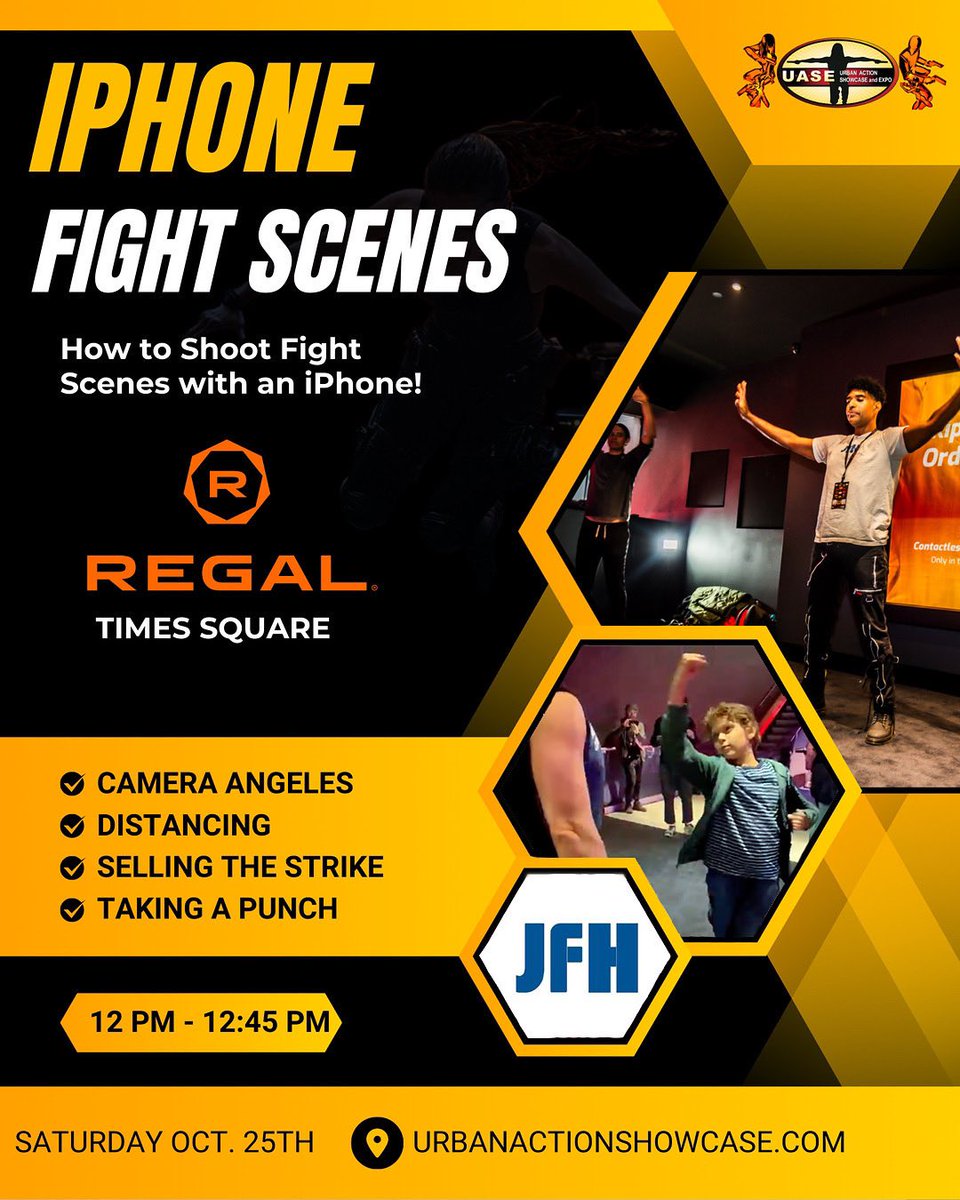 🎬💥 Justice For Hire hits Times Square! Join me at the <a href="/UrbanActionFest/">Urban ActionShowcase</a> NYC for an Action Scene Event — learn to take a punch, sell the strike &amp; film a scene in the JFH Universe.

📍 Oct 25, 12–12:45 PM

urbanactionshowcase.com

#JusticeForHire #UrbanActionShowcase #FightScene