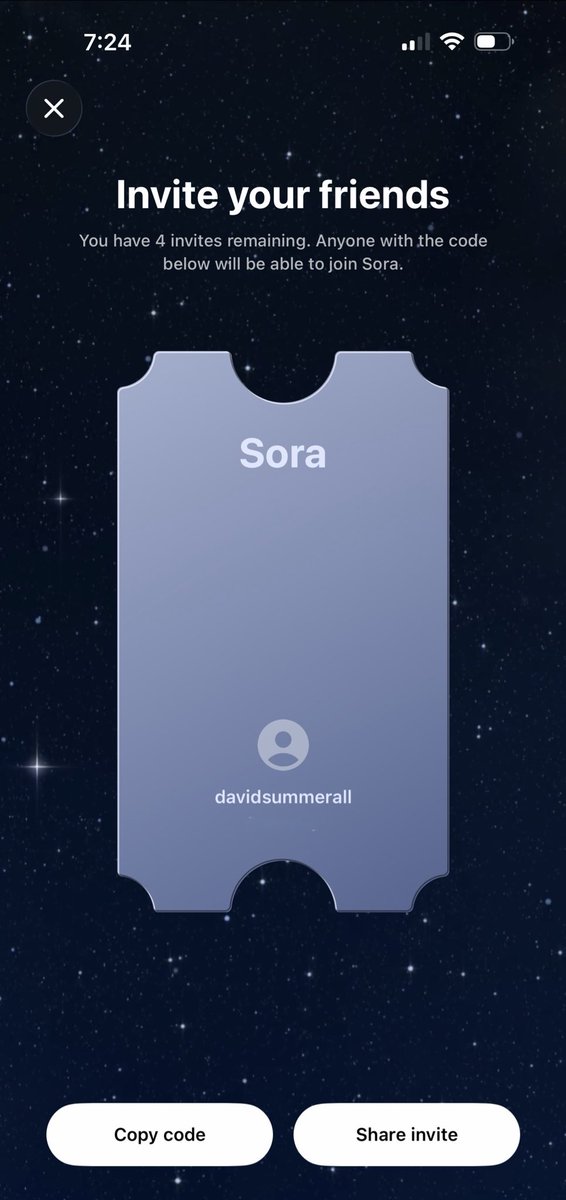 davidsummerall's tweet image. I’ve have four invite codes for Sora 2 

Respond if you want one 👇

(must be following so I can DM it to you)