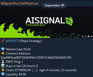 AISIG WIN 
$PEPESTR 
FIRST MC: 5k
ATH: 1.05M
GAIN: (210x) 21000%

<a href="/AiSignalBot/">AI Signal bot | $AISig</a> <a href="/aibasebot/">AiBase</a> <a href="/dragonpro_ai/">dragonpro</a>