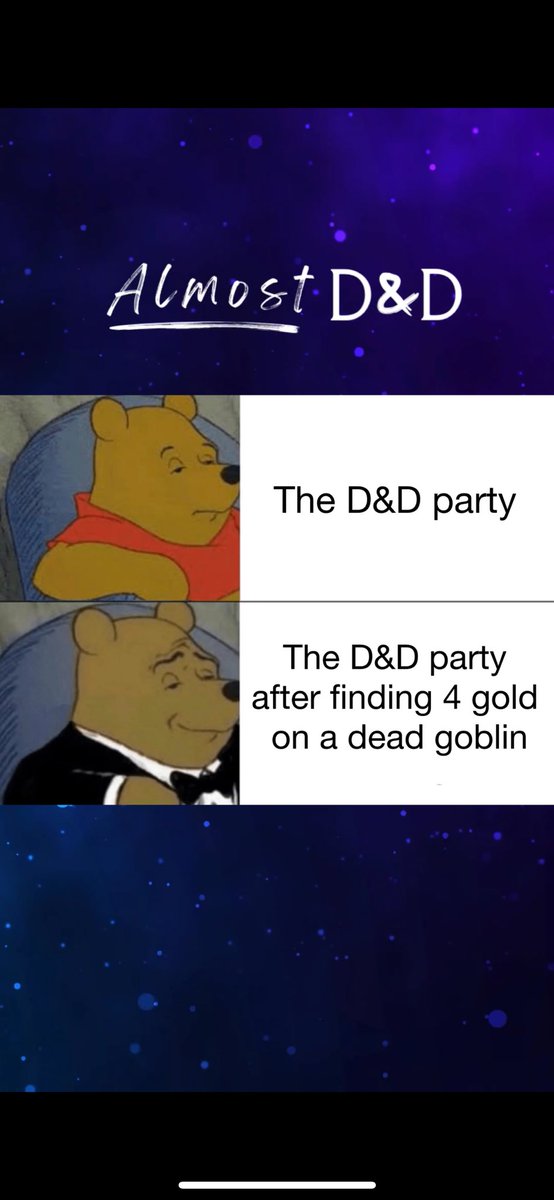 AlmostDandD's tweet image. That phat loot from a goblin cave always hits different.

😈 💰 

#dnd #funny #gaming #meme