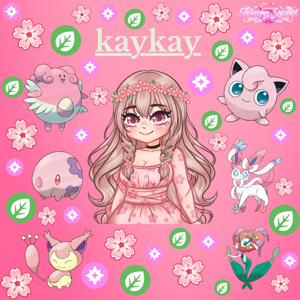 Pokémon card #12 ~ kaykay! 🌸

Pretty in pink and full of adorable spark, these girlies make their leader <a href="/kaykayVT/">kaykayVT 🌸</a> shine so much more when they are with her! ✨