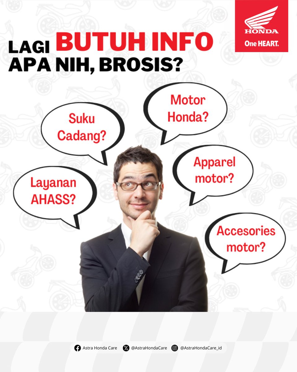 Yuk kasih tau MiGan curhatan atau kebutuhan kamu seputar motor Honda, dengan senang hati bakal MiGan bantuin :)
#AstraHondaCare #Cari_Aman #SalamSatuHATI