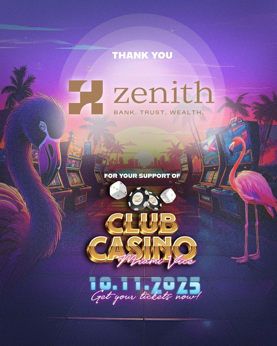 🏆🎲 A huge THANK YOU to our friends at Zenith Bank for helping us hit the jackpot at Club Casino: Miami Vice!

#ClubCasino #MiamiVice #ThankYou #CommunityPartners #GreatFutures