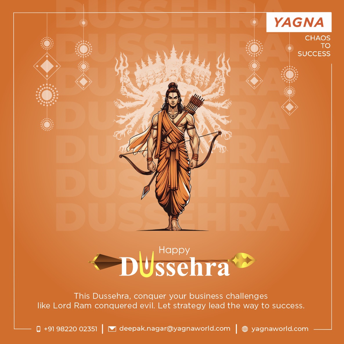 Yagna_Sucess's tweet photo. This Dussehra, conquer challenges &amp; Let’s slay inefficiencies and ignite growth! Yagna team wish you Happy Dussehra!

#Dussehra2025  #BusinessConsulting  #BusinessStrategy  #BusinessGrowth    #StartupIndia  #Entrepreneur  #SmallBusiness  #BusinessProblems  
#BusinessSolutions https://t.co/2k65b7yobt