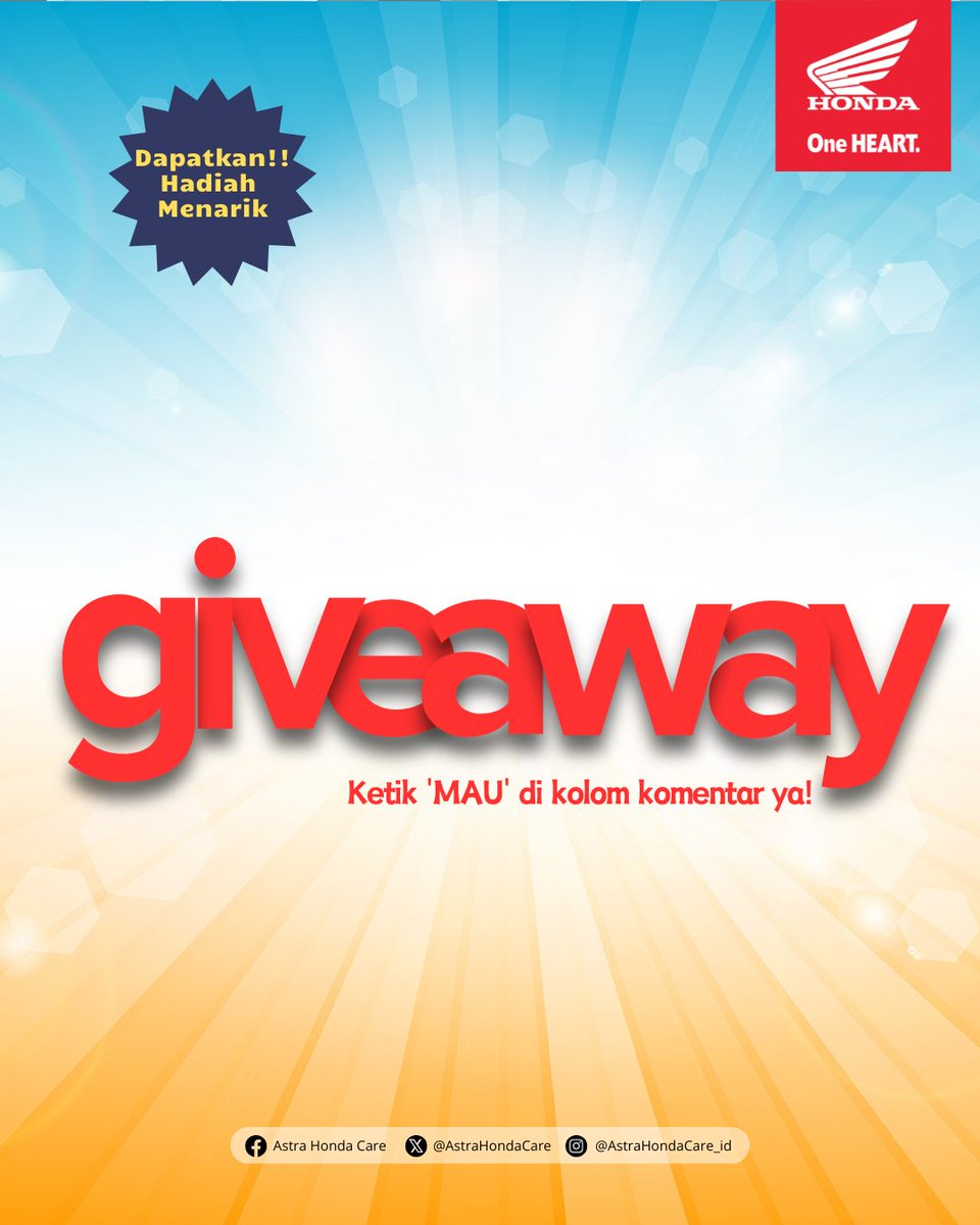 Waktunya Giveaway !

Siapa yang mau Giveaway dari MiGan? Absen dulu yuk. Seperti biasa ketik 'MAU' dikolom komentar ya!

Stay tuned ya BroSis!

#AstraHondaCare #SalamSatuHATI #GiveawayAHC