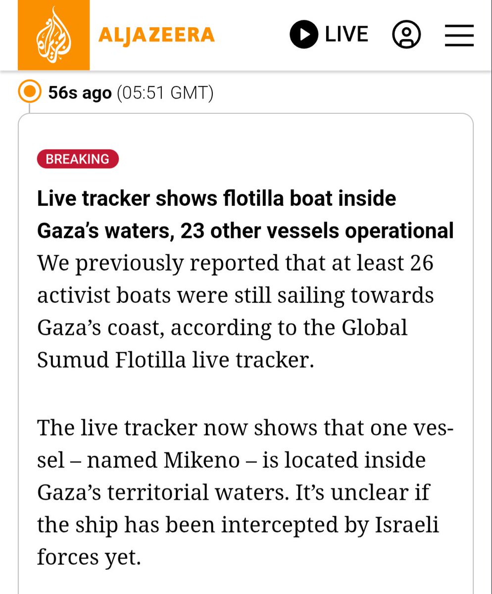 Live tracker shows 23 vessels are still operational and one vessel – named Mikeno – is located inside Gaza’s territorial waters. It’s unclear if the ship has been intercepted by Israeli forces yet.