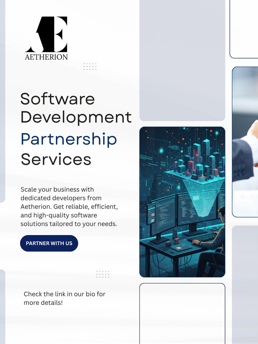 aetherion_ofc's tweet image. Looking to scale your business with reliable and efficient software solutions?
At Aetherion, we provide dedicated developers to deliver high-quality, tailored software that meets your needs. Let’s build the future together.
Partner with us today!
🔗 Check the link in our bio