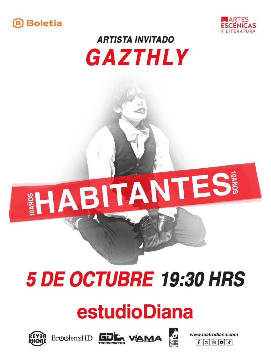 Pedazo de colaboración que se armó con el capo #Gazthly para este Domingo en #EstudioDiana ❤️‍🩹 corran porque ya son las últimas preventas👻

📍 estudio Diana
📅 5 de octubre 2025
⏰ 19:30 horas

🎟️ Boletos online y en taquillas.
🔗tinyurl.com/estudioDianaHa…
