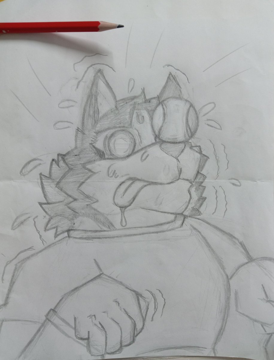 Uploading one drawing a day, first day 😺
Spencer's Patience Practice 🥎 #ExcA ( Character of <a href="/DyneWulf/">Dyne</a>)
#furryartwork #Inktober #furryfandom