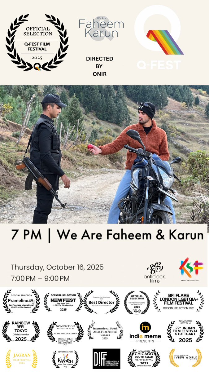 IamOnir's tweet photo. OCTOBER 2025 Looks Exciting for #WeAreFaheemAndKarun.
Pleased to announce that our film will be screening at #Qfest WISCONSIN .
Q-Fest is one of two flagship programs in the Gender & Sexuality Resource Center.
Woodland Theater Thursday, October 16, 2025
7:00 PM 9:00 PM https://t.co/3c66BAcBg3