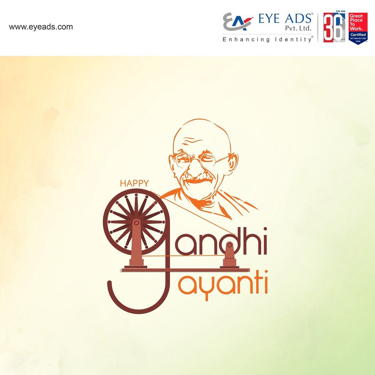 eyeadsofficial's tweet photo. In a world full of messaging, Gandhi proved that the most powerful voice is one rooted in truth.
This Gandhi Jayanti, we celebrate ideas that inspire change, not just attention.
From the team that believes in meaningful communication—Happy Gandhi Jayanti.
#EyeAds #GandhiJayanti https://t.co/5eCOIeNz3y