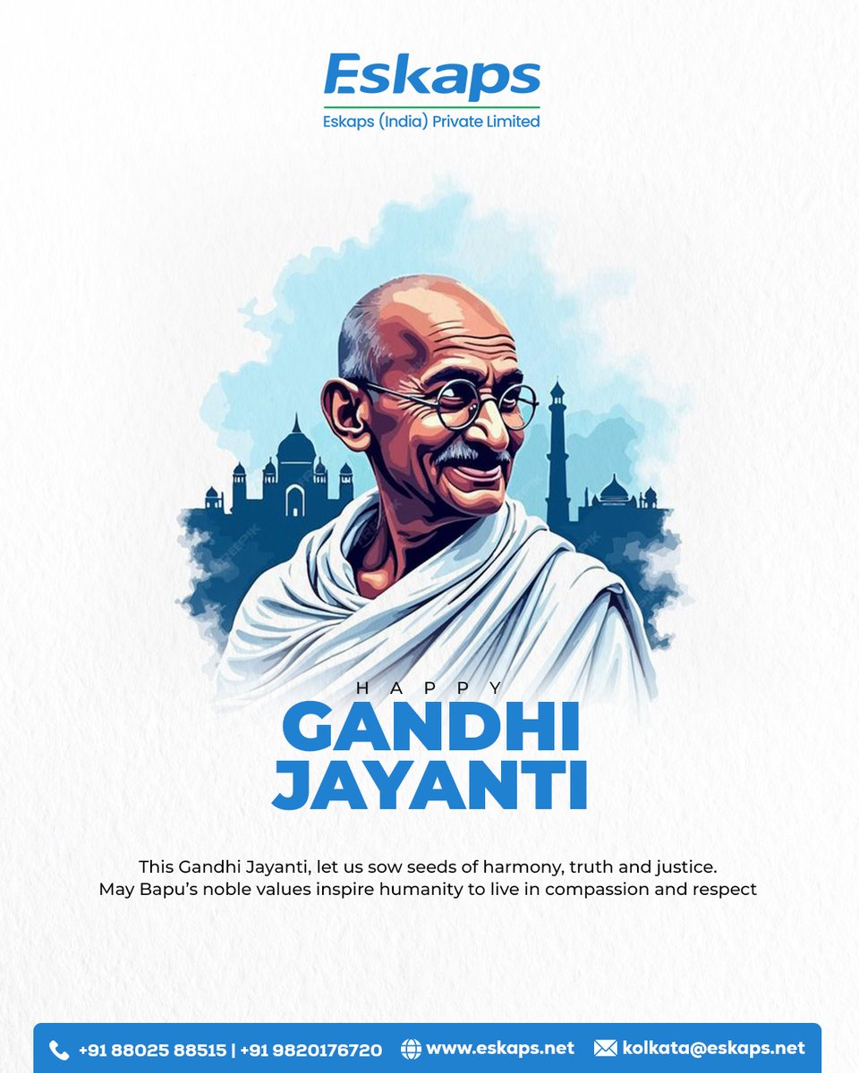 eskapsindia's tweet image. On this Gandhi Jayanti, let us pledge to follow the path of truth, non-violence and compassion for a better world.

#MahatmaGandhi  #gandhijayanti2025  #InspirationForChange