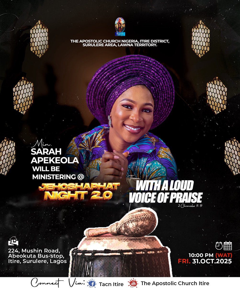 tac_itire's tweet photo. There are many places to be this month but one of the most important places is to be be at Jehoshaphat Night 2.0 on the 31st of this month. 
Together with @SarahApekeola , we shall be raising a loud voice of praise unto the Lord. 

See flier for more details. 

#jehosaphat #apeke https://t.co/VtcXQa83A3
