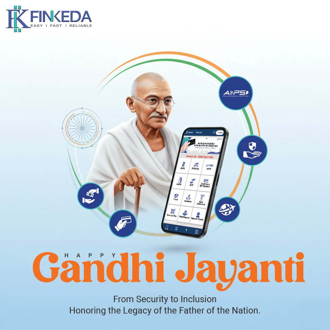 This Gandhi Jayanti, we honor Bapu’s vision of truth, equality &amp; inclusion.
At Finkeda, we’re inspired to build financial empowerment for all.

#GandhiJayanti #Finkeda #JabBaatPaiseKiHoToSirfFinkeda
