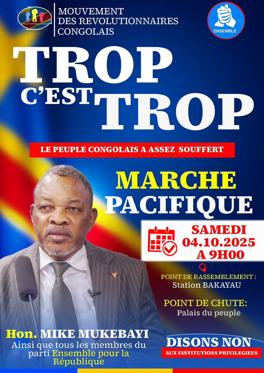 MarleyVuvu's tweet image. Merci beaucoup à l&apos;honorable Mike #Mukebayi et à l&apos;ensemble pour la République parti cher à @moise_katumbi pour avoir accepté la marché🚶👣👣 pacifique de ce 04 octobre 2025 .