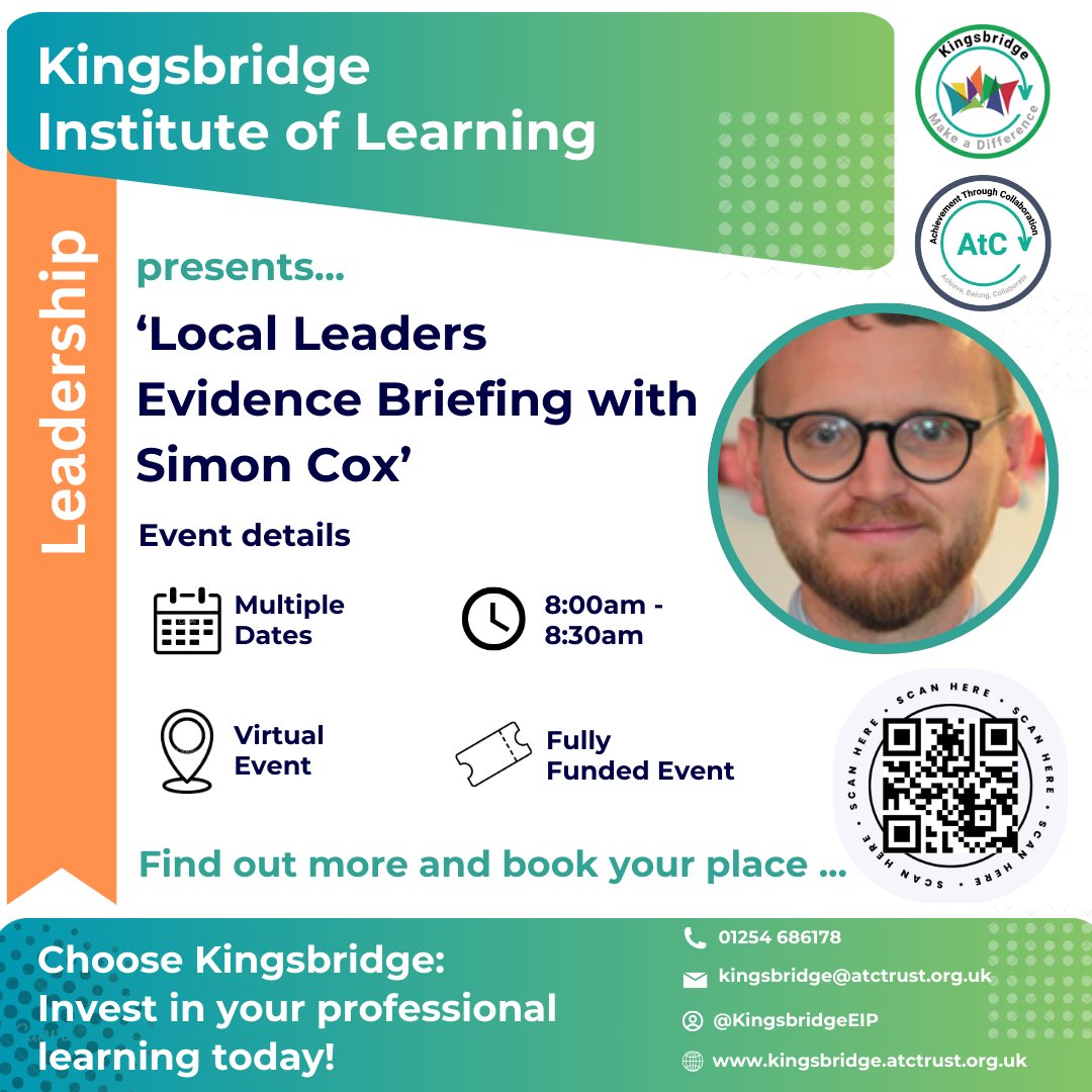 KingsbridgeInst's tweet photo. 🎓 FREE Online Briefings for School Leaders
💡 Local Leaders Evidence Briefing Series

🖥️ Online | Free to attend
🗓️ Wednesdays | 8:00–8:30am
📅 3 Dec 25 | 28 Jan 26 | 25 Mar 26 | 6 May 26 | 1 July 26

👉 https://t.co/bL8TffgDWB

#SchoolLeadership #EvidenceInformedPractice #EEF https://t.co/BOFSxU7K8Z