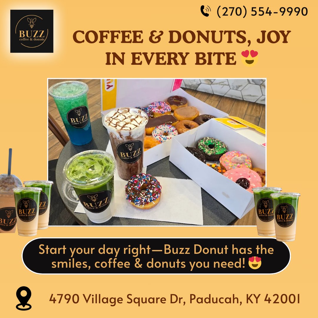 buzzdonutpky's tweet photo. Smiles, coffee, and donuts—your perfect morning combo! ☀️☕🍩 #BuzzDonutPaducah #CoffeeLovers #DonutJoy #HappyMornings #PaducahKY https://t.co/vJTMUMgslh