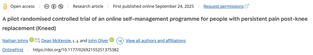 drnjohns's tweet photo. 📢 New study alert!
Our pilot RCT tested Kneed, an online self-management program for people with persistent pain after knee replacement.
✅ Feasible recruitment &amp; high usability
✅ 50% of Kneed participants reported important pain reductions
Read more 👉 https://t.co/Wd6NKqDSet https://t.co/hqd1XSg9HV