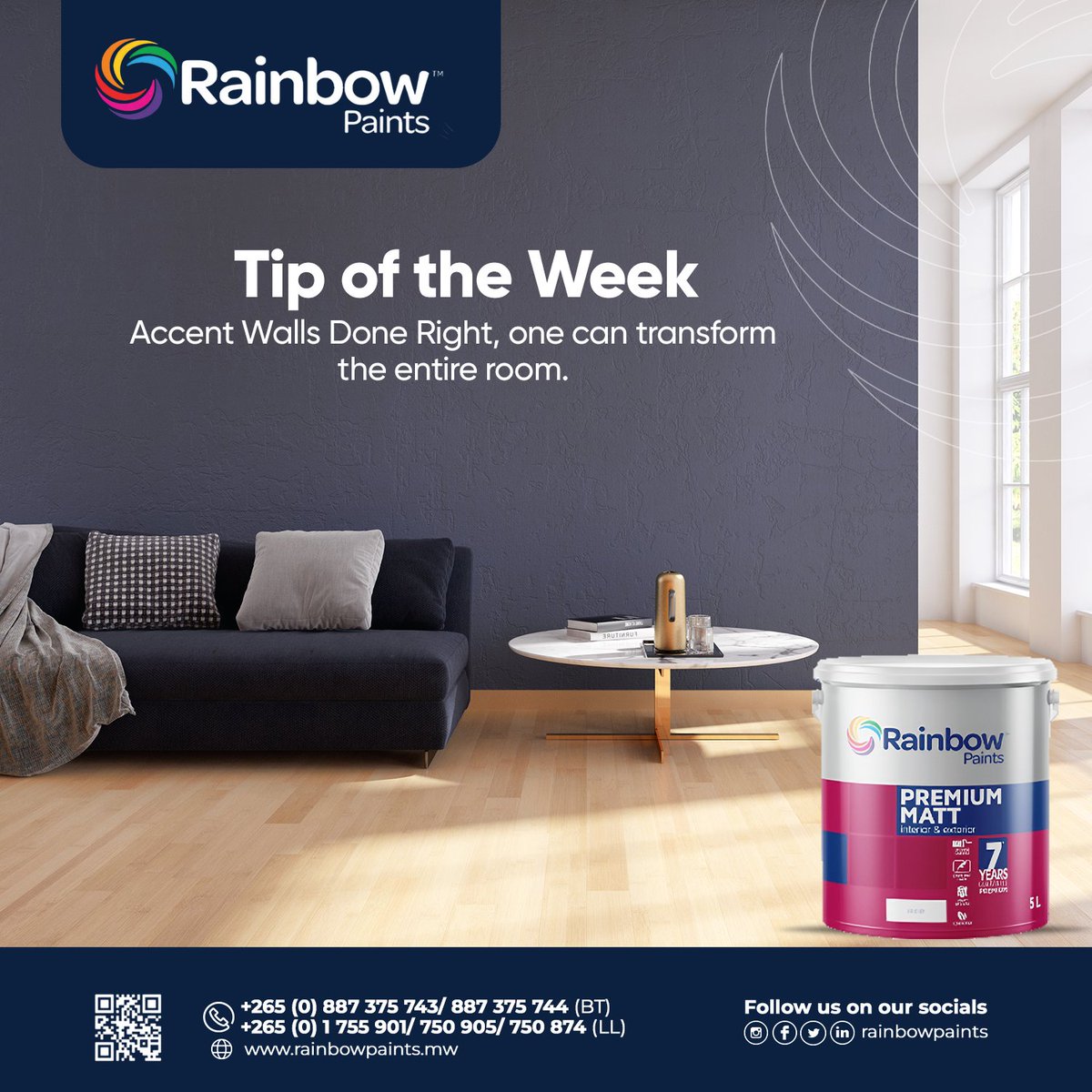 rainbowpaintsmw's tweet photo. An accent wall is more than just a splash of color—it’s a statement. 🎨
✨ Done right, one wall can transform the entire room.
#PaintTipsMW #RainbowPaintsMW #AccentWallMW #DesignSmartMW #BoldSpaces https://t.co/AKIkdVG0hk