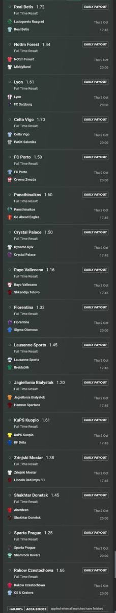 ProEdgeTips's tweet image. 🚨 EUROPA + CONFERENCE LEAGUE LONGSHOT 🚨

Europa League + Conference League night 🔥 15-fold stacked with giants + dark horses.

Early payout safety net ⚡ One ticket, one dream 💎💰

If this Lands, I’ll give £500 to 5 lucky people who ♥️likes, retweet and comment on this tweet