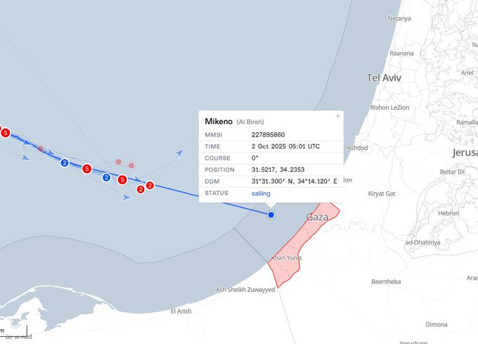 "The Mikeno ship of the Sumud Flotilla has reached Palestinian waters."

#MyAgendesumud #GlobalSumudFlotilla #FreePalestine
#SumudForGaza #GlobalSumudFlotilla