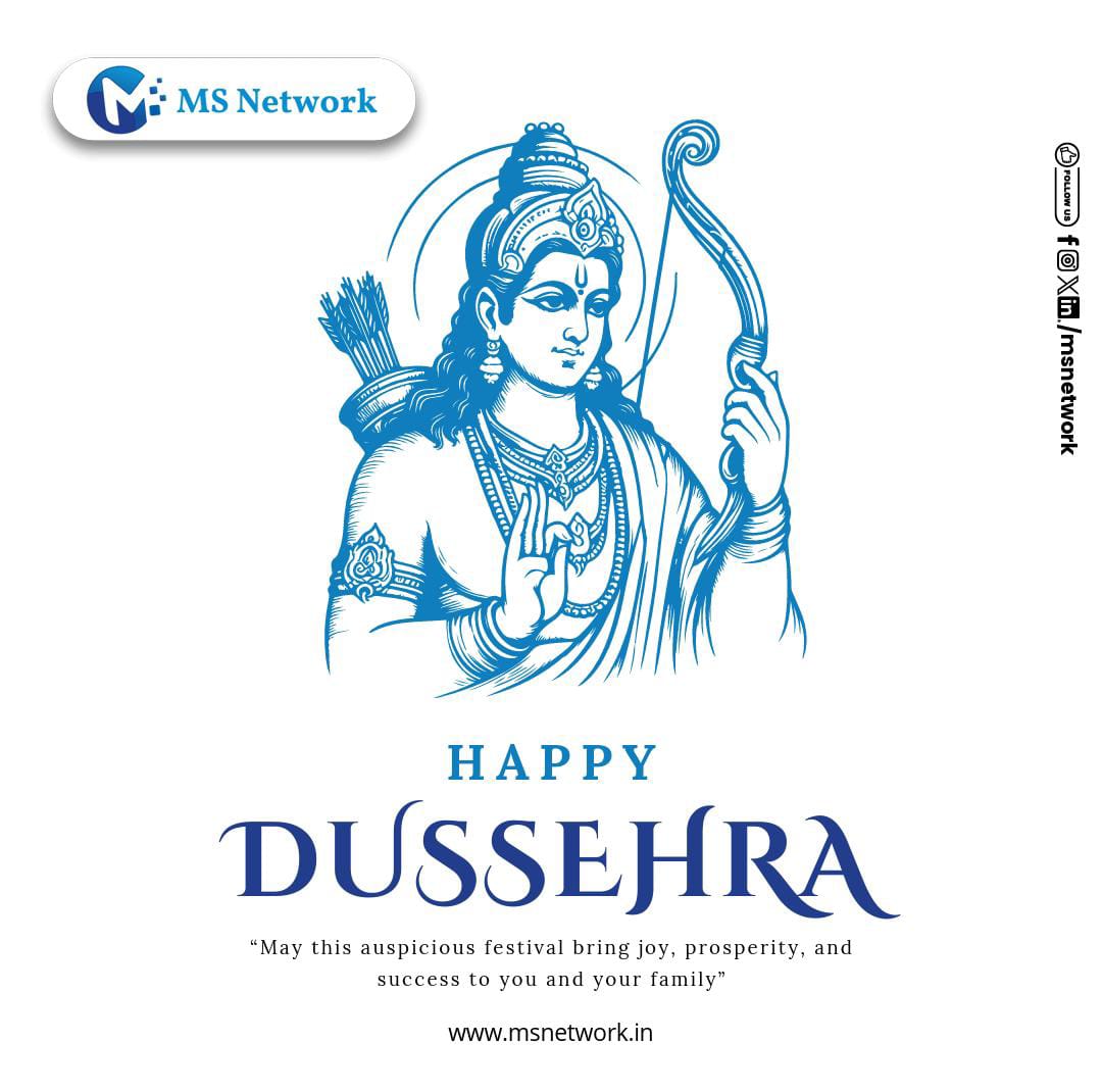 MSNETWORK25's tweet image. Let’s celebrate the victory of good over evil, truth over lies, and positivity over negativity. 🙏🏼
May new beginnings bring success, growth, and endless opportunities for all. 
Team MS Network PR Agency wishes you a very Happy Dussehra! 🌟
#HappyDussehra #Dussehra2025