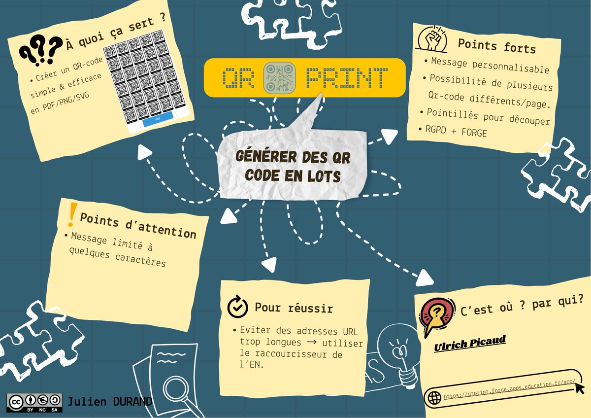 QR-PRINT, le petit couteau suisse du QR-CODE
On ne va pas réinventer la roue : des générateurs de QR-CODE, il en existe des dizaines.
 Mais celui-ci a deux atouts majeurs : il est simple, pratique &amp; RGPD. Il est made in La Forge 
Un grand merci à Ulrick Picaud