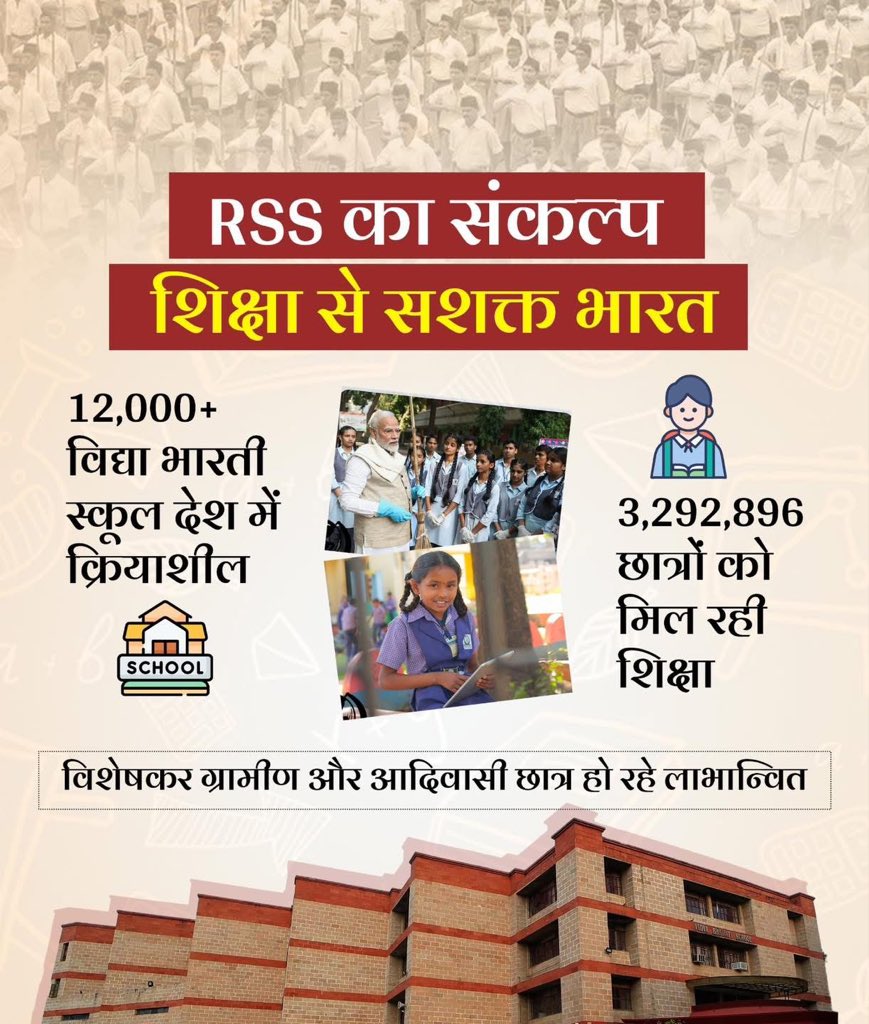 Nilkant Halarnkar (@nilkanthalarnk1) on Twitter photo Empowering Bharat through Education! 📚🇮🇳
Across the nation, more than 12,000 Vidya Bharati schools are actively nurturing young minds, especially benefiting rural and tribal students. 🌿✨
#RSS100Years #EmpoweringEducation #VidyaBharati #NationBuilding Empowering Bharat through Education! 📚🇮🇳
Across the nation, more than 12,000 Vidya Bharati schools are actively nurturing young minds, especially benefiting rural and tribal students. 🌿✨
#RSS100Years #EmpoweringEducation #VidyaBharati #NationBuilding