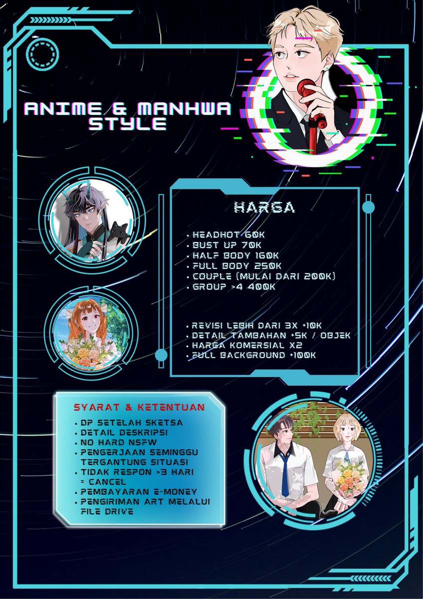 OPEN COMMISSION!!  

🔁 &amp; ♥️ 
share  &amp; likes are very appreciated      
hi! it's cho, I'm open commission for anime, manhwa, chibi, emoticon, fanart, oc, octp, yume, ych!   

For local 🇮🇩 only
note: I'm not bite, just kind