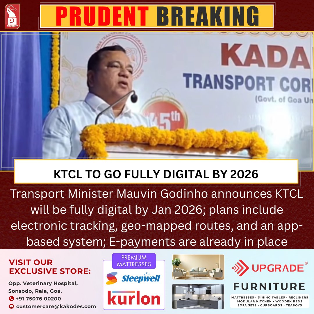prudentgoa's tweet image. Transport Minister Mauvin Godinho announces KTCL will be fully digital by Jan 2026; plans include electronic tracking, geo-mapped routes, and an app-based system; E-payments are already in place

#Goa #KTCL #Digital #Platform @MauvinGodinho
