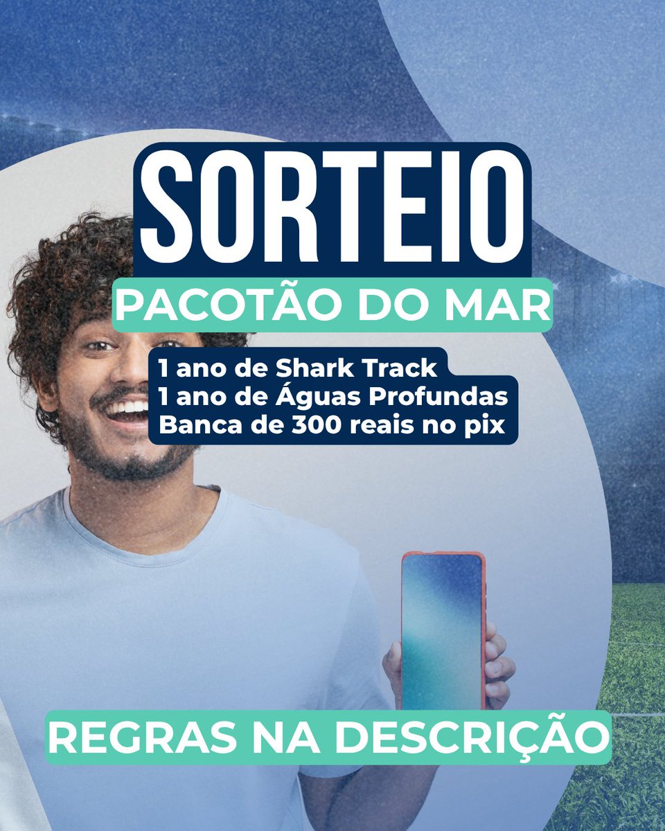 🍀QUER O PACOTÃO DO MAR?

Vamos sortear, para um sortudo:
- R$300,00 no PIX;
- 1 ano de <a href="/shark_track/">Shark Track</a> , o melhor sistema de controle de apostas do mercado;
- 1 ano de assinatura de Águas Profundas, o melhor grupo VIP do Brasil, com mais de 600% de progressão de banca em 5 meses.