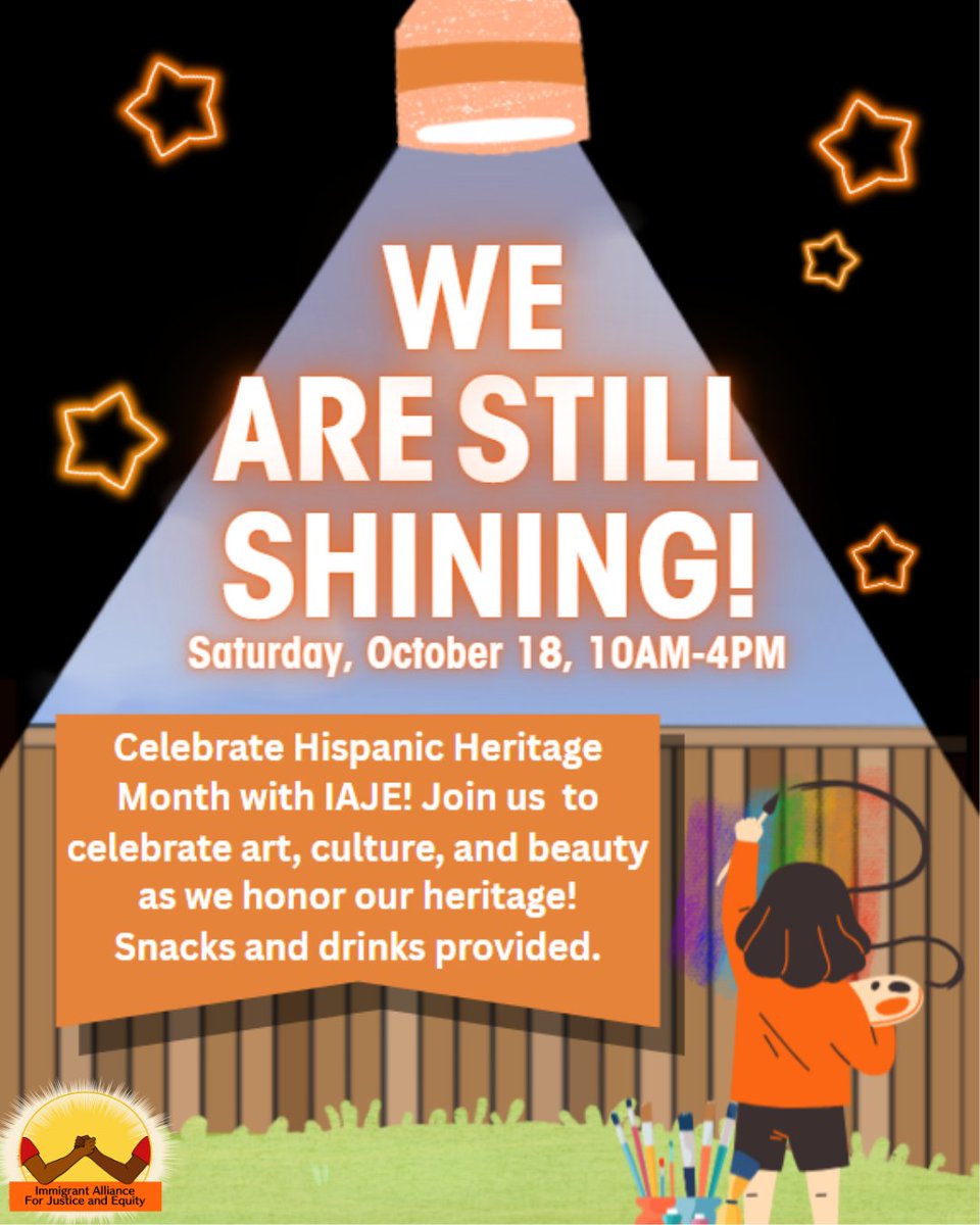 As Hispanic Heritage Month comes to an end, join us for our “Fence Paint-Out Day”. 

While we continue to organize through art and culture, we will be beautifying our community.

Refreshments to be provided!

#sazón #vibrancythroughart #communityartproject #fencepainting