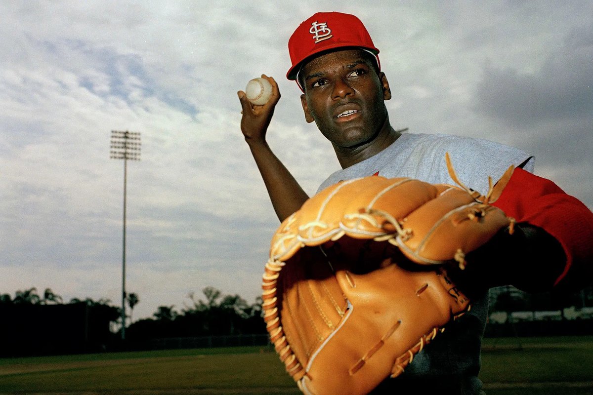 AugieNash's tweet photo. As we celebrate the life of Bob Gibson today, we can't forget this amazing quote from Dusty Baker when he asked Hank Aaron about Gibby.

“(Hank Aaron told me) ‘Don’t dig in against Bob Gibson, he’ll knock you down. He’d knock down his own grandmother if she dared to challenge him. Don’t stare at him, don’t smile at him, don’t talk to him. He doesn’t like it. If you happen to hit a home run, don’t run too slow, don’t run too fast. If you happen to want to celebrate, get in the tunnel first. And if he hits you, don’t charge the mound, because he’s a Gold Glove boxer.’ I’m like, ‘Damn, what about my 17-game hitting streak?’ That was the night it ended.” — Dusty Baker
#STLCards