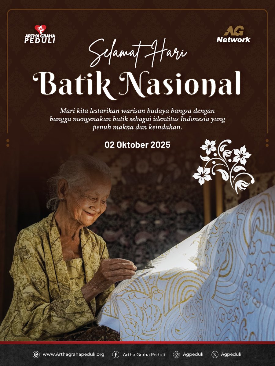 Selamat Hari Batik Nasional, 02 Oktober 2025

Mari lestarikan warisan budaya bangsa dengan bangga mengenakan batik, identitas Indonesia yang sarat makna dan keindahan.
.
.
.
#HariBatikNasional #BatikIndonesia #BanggaBerbatik #WarisanBudaya