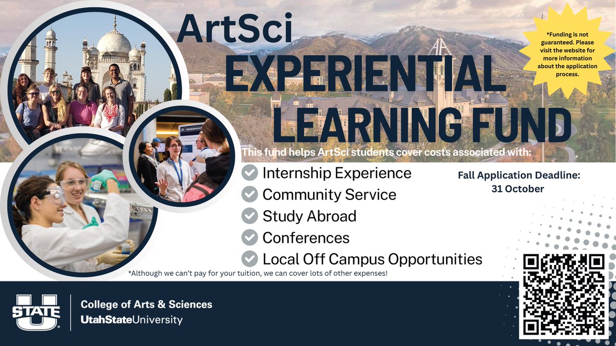 Undergrads: Apply for support for research, internships, study abroad, community service activities by Friday, Oct 31: artsci.usu.edu/student-resour…
