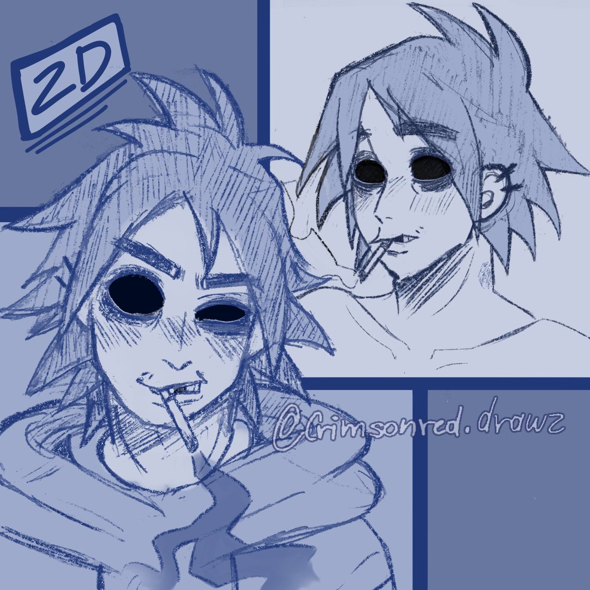 crimzred's tweet photo. Yo guys! I drew 2D from #Gorillaz 
💙 

#Gorillaz2D #2D #Gorillazmurdoc #noodle #russel #draw #doodle https://t.co/yW9iNWYj53