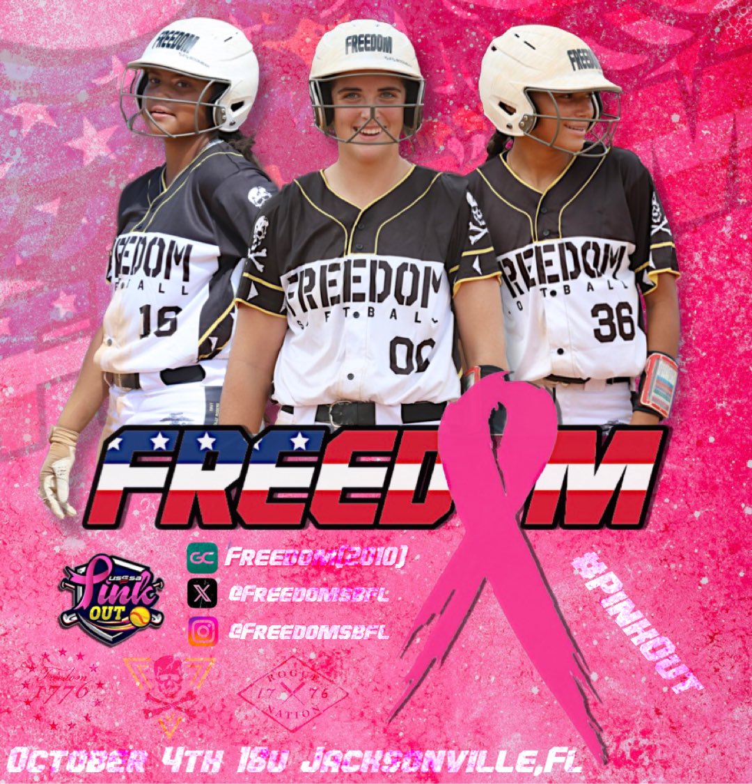 Freedom(2010) back in action this weekend in Florida Georgia USSSA #pinkout tournament in Jacksonville,Fl. Watch all the games live on GameChanger or follow us on social media. ALL ABOUT THE GIRLS SOFTBALL
❤️🇺🇸🥎 #freedom #softball #pinkout @freedomsbfl