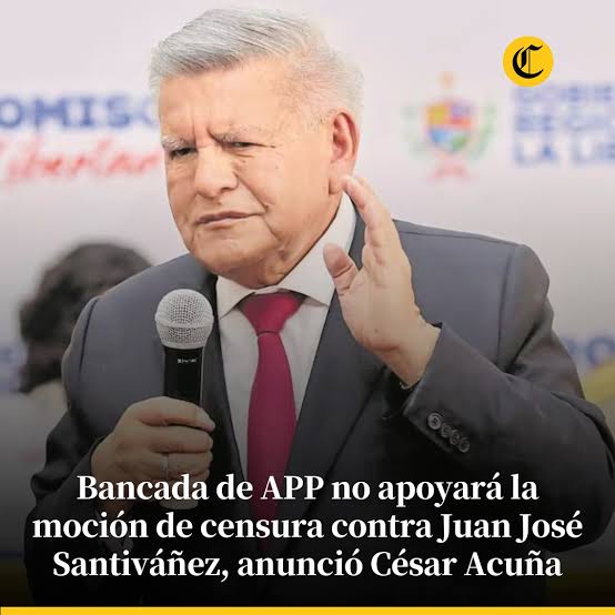 AaronRios90's tweet image. ¡Ojo!. Juan José Santiváñez postulará al Senado por APP, la agrupación política de César Acuña aliada del gobierno de Dina Boluarte.
El gobernador de La Libertad estuvo en contra de la censura del ministro de Justicia.
Ya saben por quien no votar el 2026.