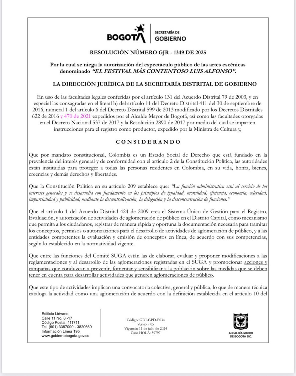 La alcaldía acaba de negar el permiso para el concierto que NO le permitió a Santa Fe jugar cuartos de final en El Campín. Papelón.