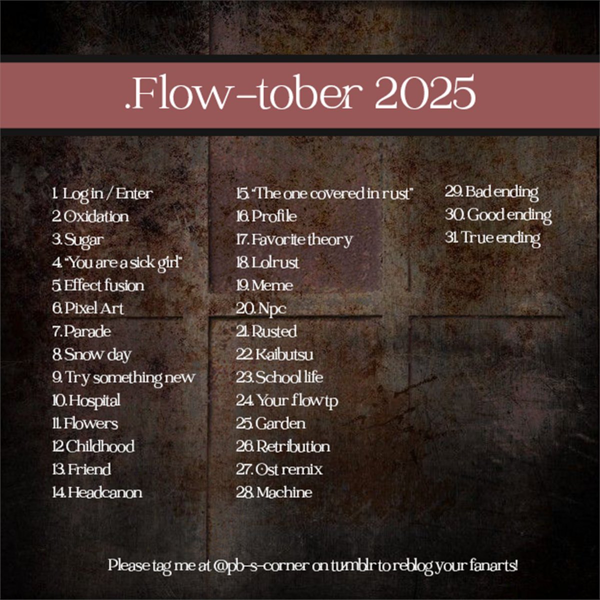 pb_s_corner's tweet photo. Made a prompt list for #dotflowtober on tumblr! if anyone wants to do it here, please tag me and I'll retweet your art! 

#dotflow #dotflowtober2025 #ynfg https://t.co/tI7qlBw2aj